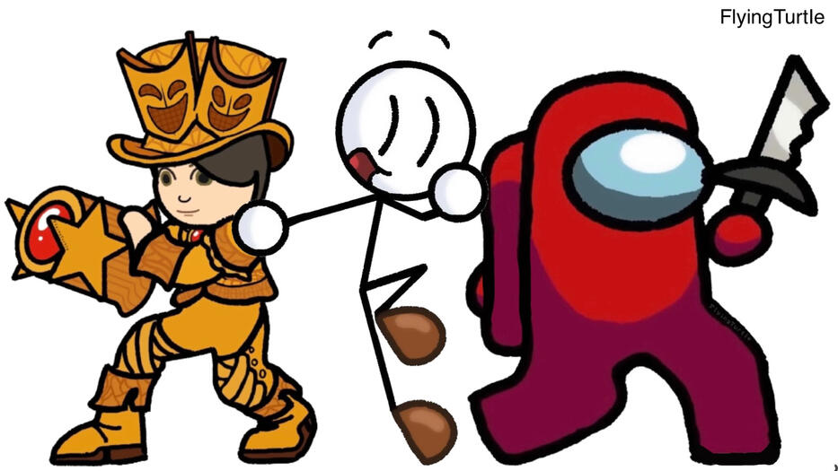 Be Funny Now! Golden Suit (8/12/22), Henry Stickmin (7/26/22), and Among Us (7/3/22) Smash Bros Mii Costumes